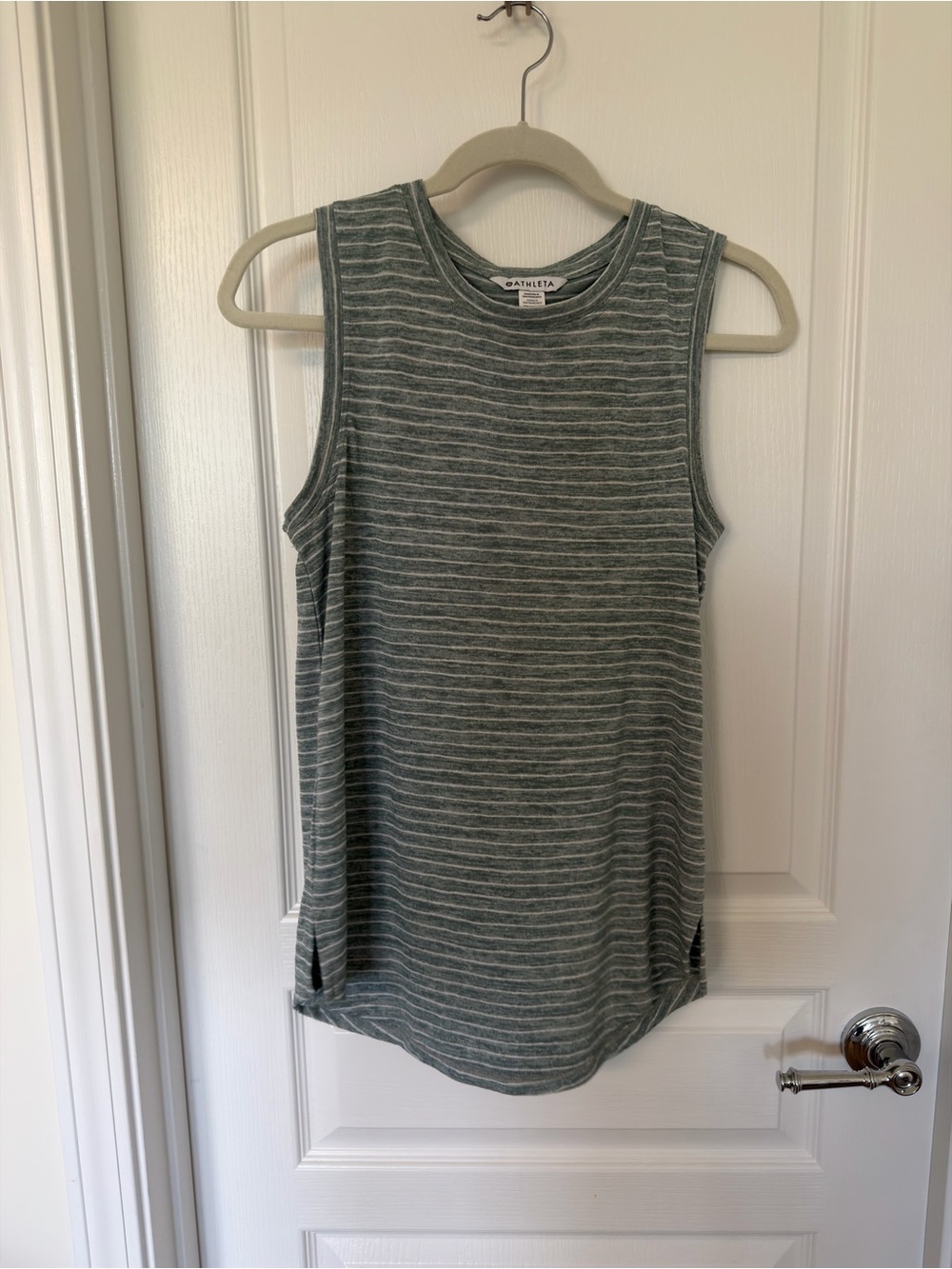 Athleta Sage Green & White Striped Tank